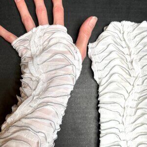 White Mummy Arm Warmers Womens Bandage Textured Ruffle Hand Gloves Ghost Costume